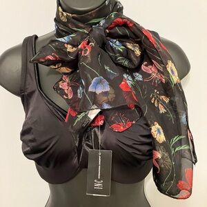 INC black floral sheer scarf NWT